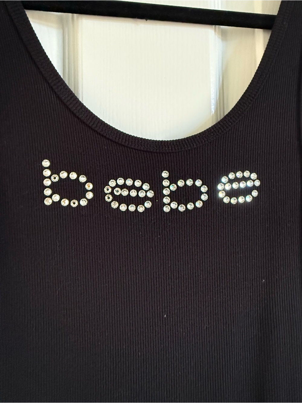 bebe Black Rhinestone Logo Ribbed Tank - Picture 2 of 4